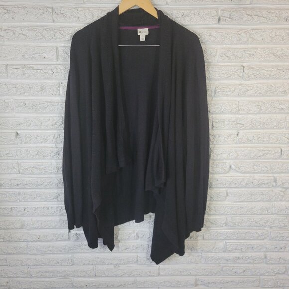 Stylus Women Sweater 3x Plus Cardigan Open Black Asymmetric Cotton Blend SWE53E - Picture 1 of 10